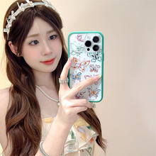 彩色线条蝴蝶适用iPhone15Promax手机壳苹果14二合一13硬12少女心