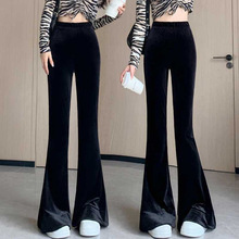 金丝绒微喇裤女春秋新款韩版时尚休闲长裤高腰显瘦黑色微喇叭裤子