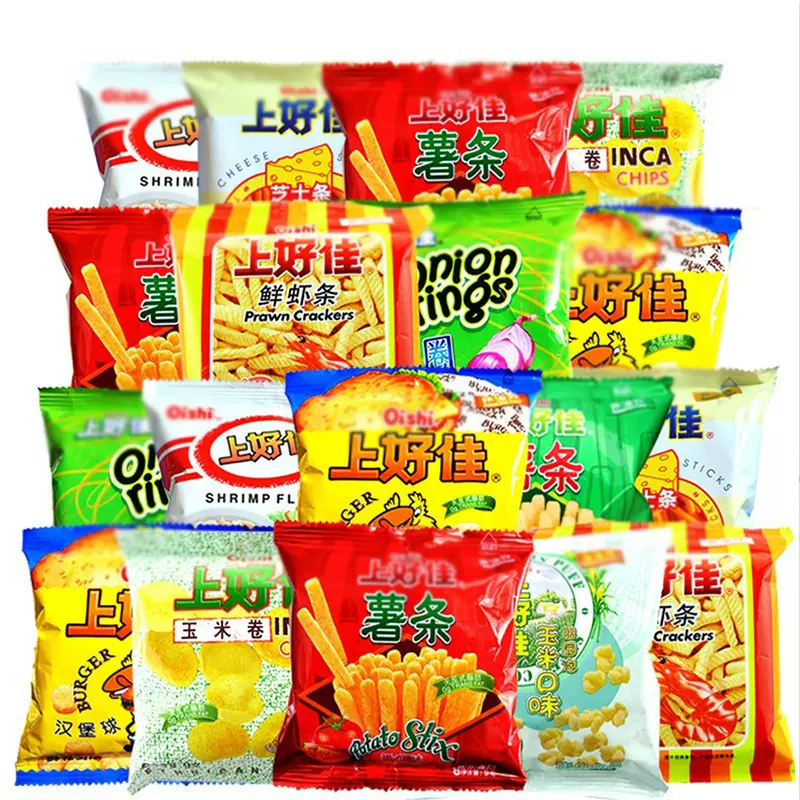 上好佳薯片鲜虾片大礼包儿童休闲膨化零食品小吃年货整箱批发