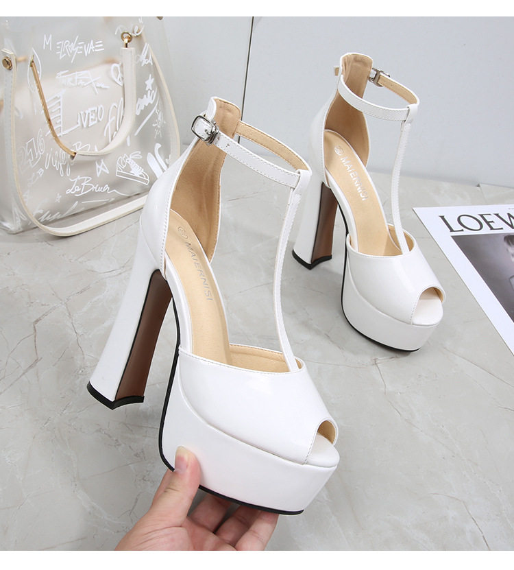 Sandal nữ quai T mũi hở cá, gót dày siêu cao trên 8 cm, phong cách châu Âu – Mỹ, size lớn — Màu trắng, Màu đen, Màu đỏ, Đỏ đào chi tiết 42