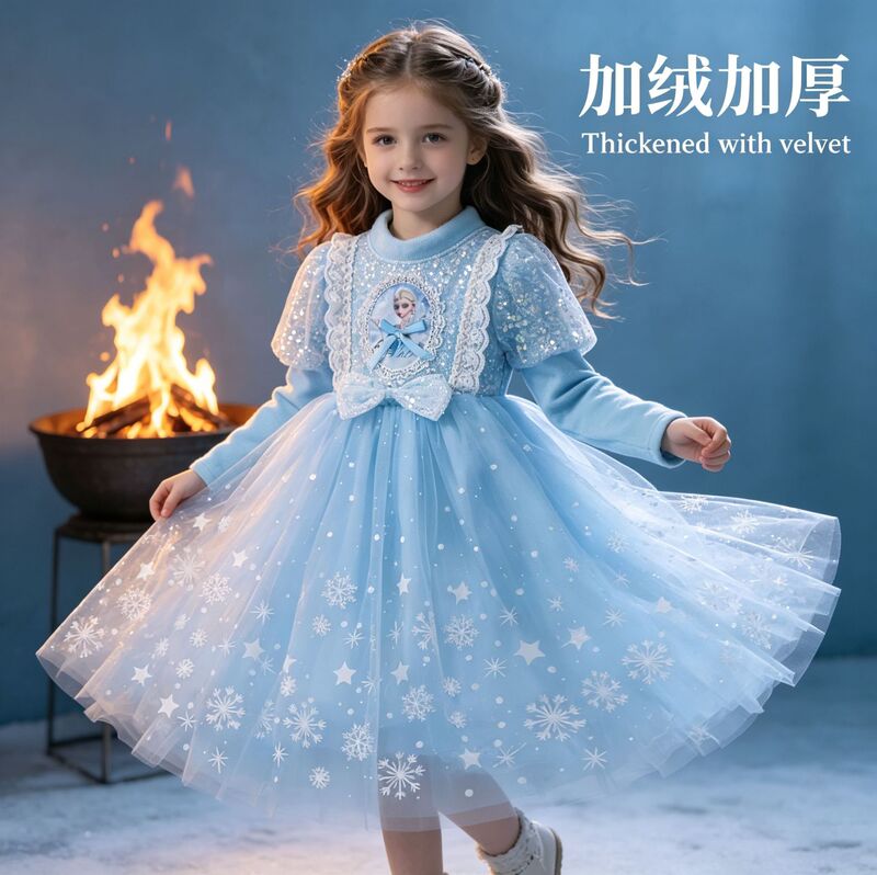 Fleece-Lined Elsa Princess Dress, Elsa Girls' Dress, Toddler Christmas Dress, Frozen Elsa Princess Dress