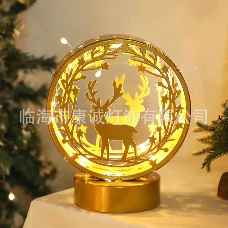 跨境新品铁艺LED圣诞小夜灯镂空发光圣诞节桌面橱窗装饰摆件|undefined