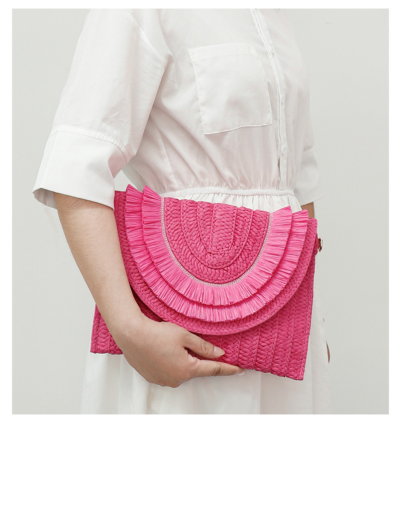 312g Weight Polyester Lining Material Magnetic Buckle Closure Type Envelope Bag Bags Type Travel Occasion Straw Material Geometric Pattern Spring&Summer Season Women'S Gender Ethnic Style Style Square Shape Orange Green Beige Straw Geometric Square Evening Bags