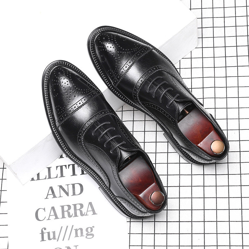 Brock rzeźbione buty męskie brytyjska wersja koreańska spiczaste sznurowane czarne buty ślubne garnitur sukienka biznesowa codzienne skórzane buty męskie_voghion.com