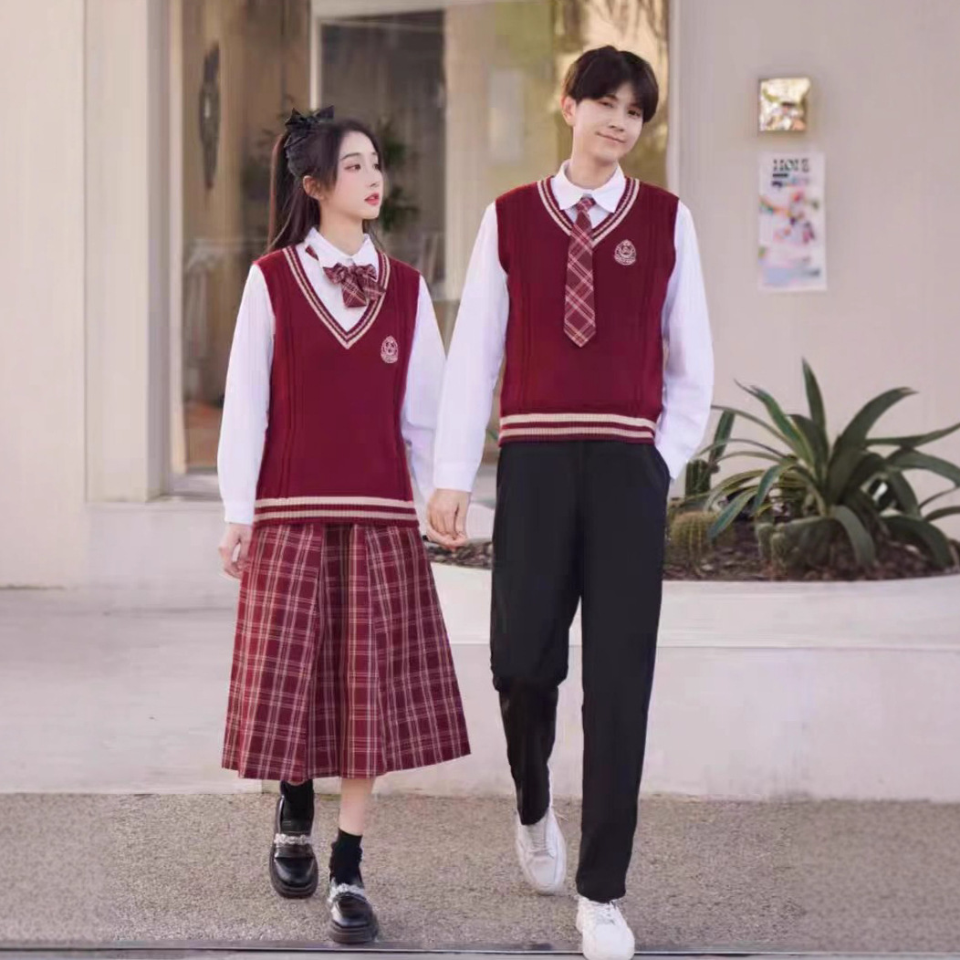 Red Sweater Jk Uniform Class Uniform Preppy Style Middle School Student Graduation Sports Meeting Choir Poetry Recitation Performance Clothing