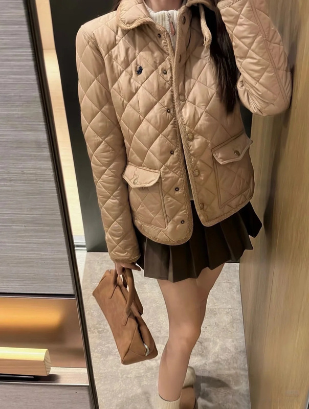 现货2025冬季拉夫棉服小马刺绣复古POLO翻领菱形格纹休闲百搭外套|undefined