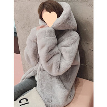 2025年新款秋冬季宽松慵懒连帽羊羔毛绒加绒加厚仿皮草毛毛绒外套