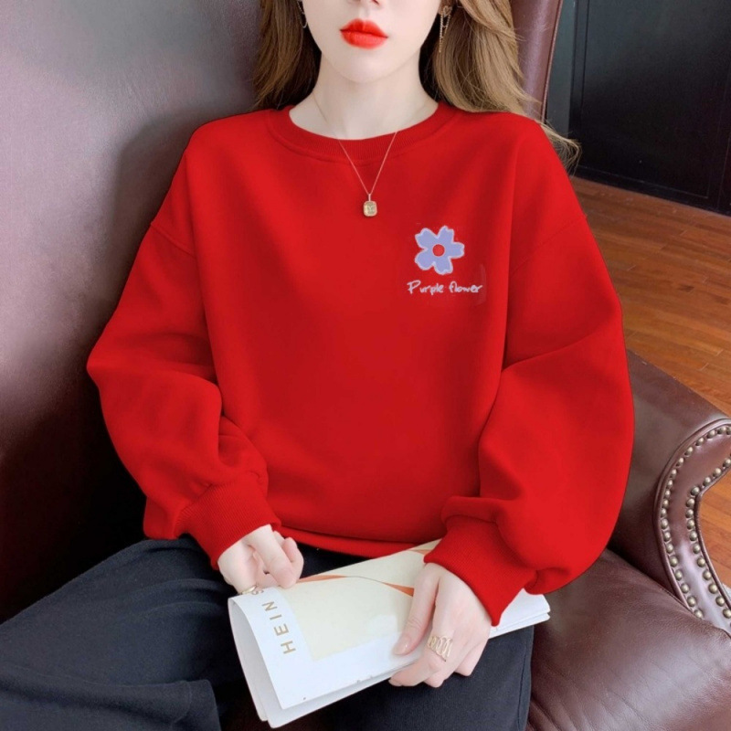 산동 지모 100% 면 패션 땀 여성 게으른 바람 넓은 느슨한 어깨 하이 엔드 올 매치 캐주얼 탑 옷