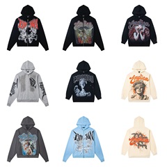 高品質ミックスエモーション、美しいストリートヒップホップスタイル、ホットドリル、ホワイトインク、ダイレクトインジェクションジッパーパーカー、男女兼用スウェットシャツ