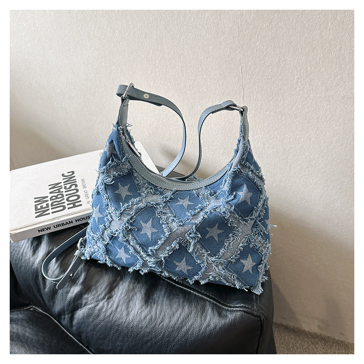 Women's Small Denim Star Streetwear Zipper Underarm Bag display picture 5