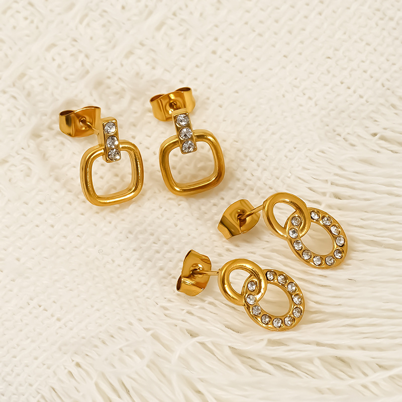 Solid Color Pattern 1 Pair Elegant Solid Color Inlay Titanium Steel Zircon Ear Studs