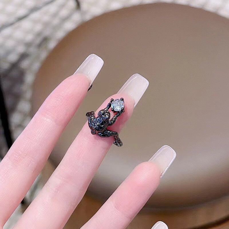 小众设计粉钻锆石甜美ins冷淡风高级感戒指女开口个性不规则爱心|undefined