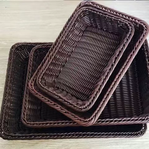 Imitation Rattan Rectangular Storage Basket, Multi-Size 30×20–60×40 cm, Cake & Fruit Tray