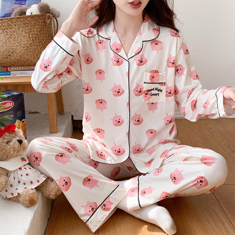 Real Shot# Cotton Ruby Bear Japanese Cartoon Pajamas Women's Spring and Autumn Cute Students Can Wear Home Clothes