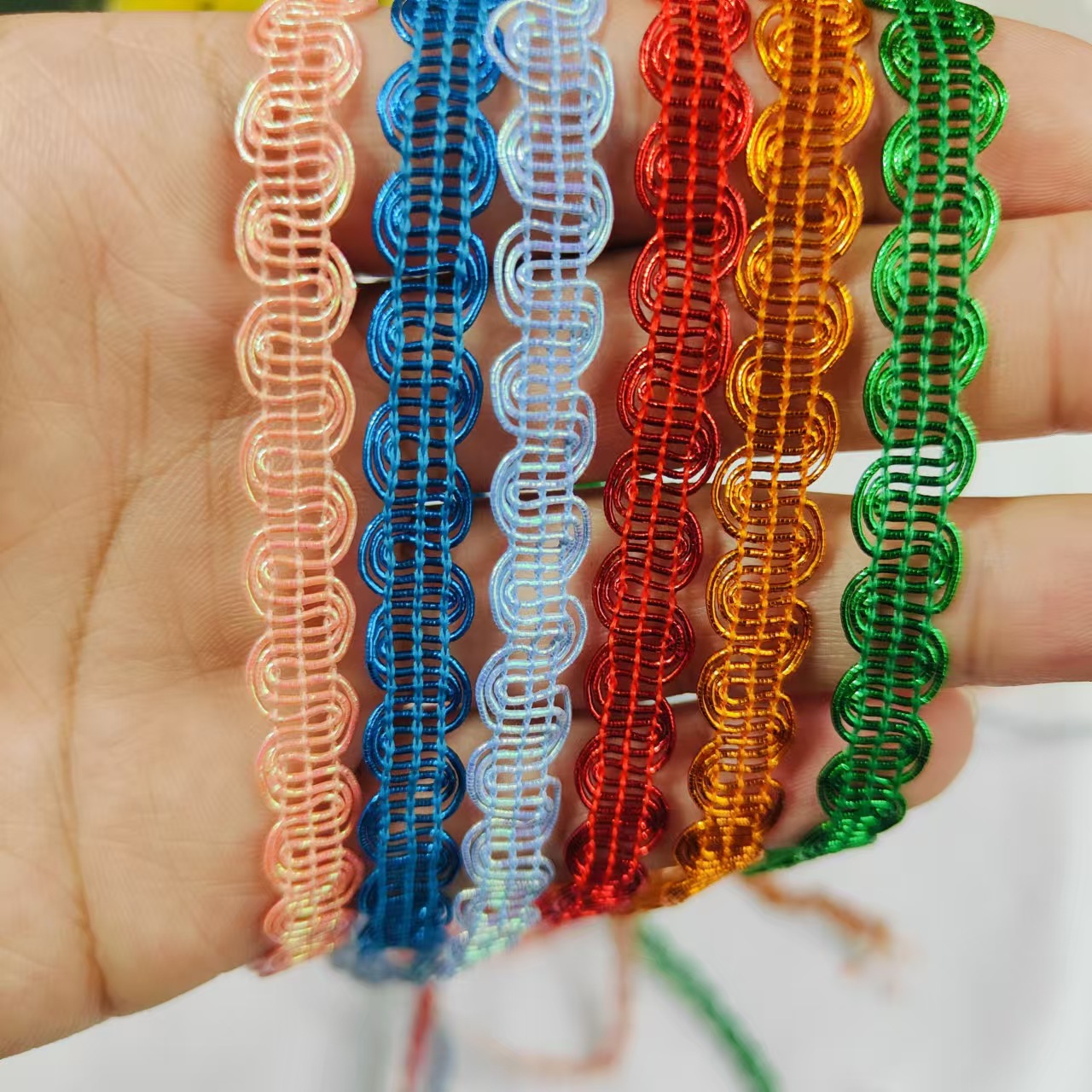 9mmmm media curva encaje en forma de onda S flores de oro y plata ondulado encaje mano zapatos bolsas accesorios de decoración