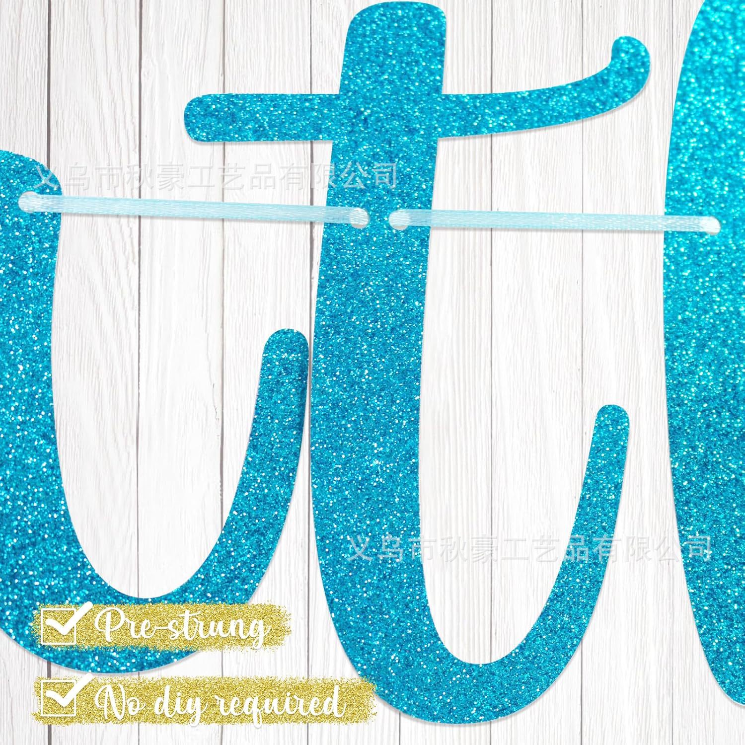 Baby Shower Baby String Bandera Azul Bienvenido pequeño hombre polvo brillante