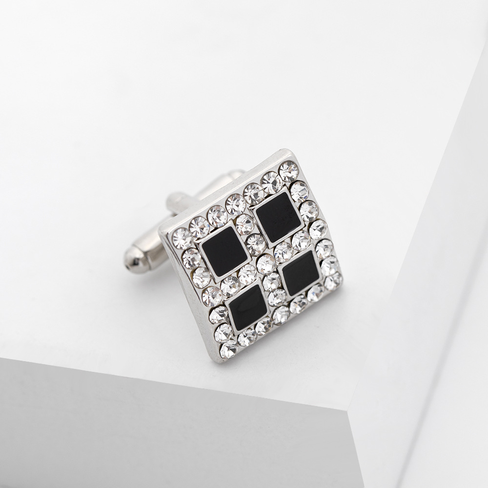 European and American men's cufflinks square diamond collar buttons fashionable French cufflinks business suit clothing shirt accessories_voghion.com