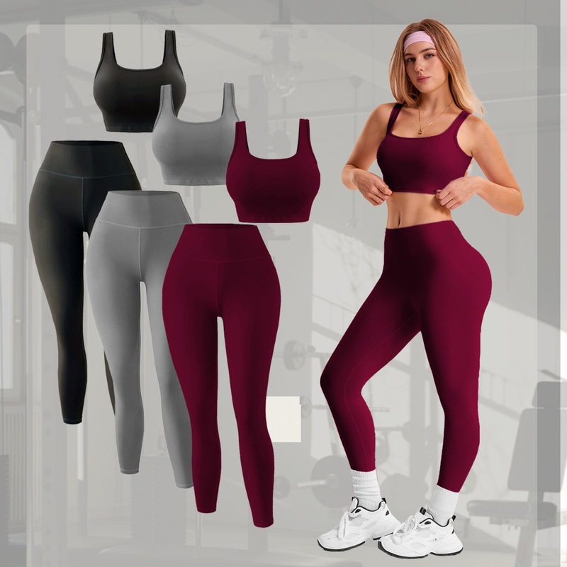European and American Style Tight-Fitting Brushed Yoga Underwear and Pants Set, Quick-Dry Fitness Clothing, Winter Outdoor Running Sports Set for Women