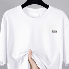 クロスボーダーアイスシルクメッシュ速乾半袖メンズカジュアルルーズTシャツ中年ストレート通気性スポーツサマーTシャツ