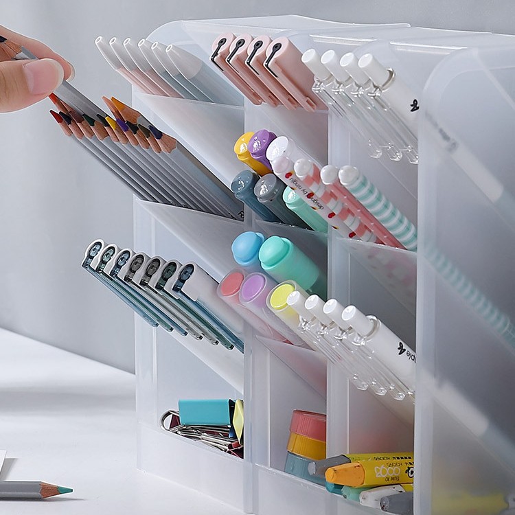 KJFX Corea del Sur ins tubo de almacenamiento de escritorio de dibujos animados simple cuatro-rejilla oblicua titular de la pluma cepillo de maquillaje lápiz labial caja de almacenamiento