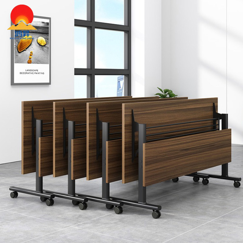 Folding Conference Table, Movable Multi-Functional Conference Room, Long Modular Table with Wheels, Educational Institution Training Table and Chair Set