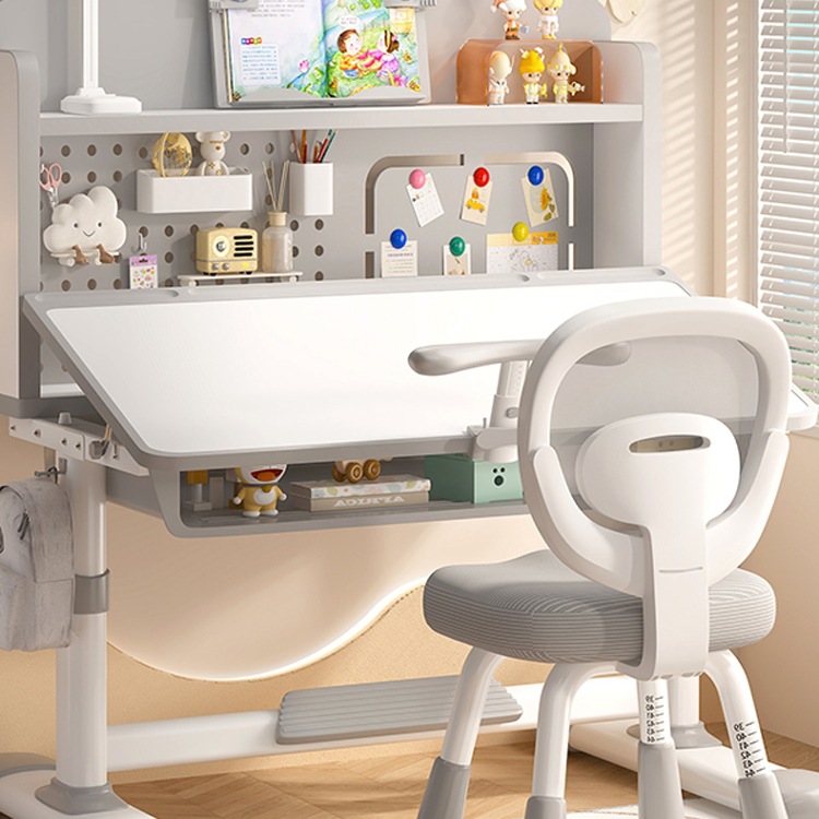 Children's Study Table, Primary School Student's Home Desk and Chair Set, Adjustable Desk to Correct Sitting Posture and Write Homework W&