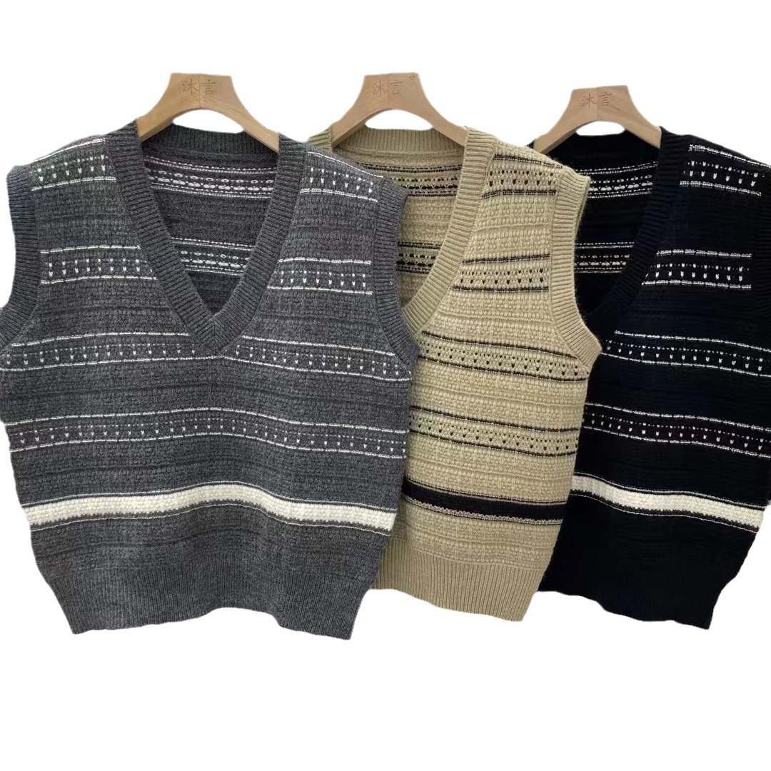 24 invierno Puyuan principios de otoño nuevo cuello en V color de banda de punto suéter chaleco de mujer image 6