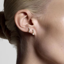 迷你锆石 双拼 耳环 钛钢电镀18kl金