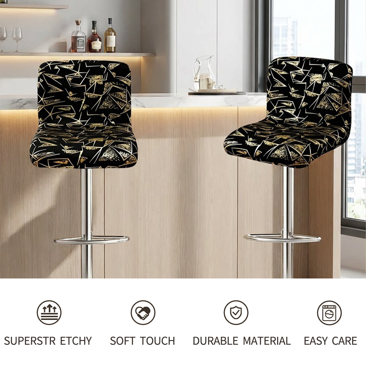 Amazon Cross-border bronceen seda de leche geométrica cubierta de silla de respaldo corto Taburete alto europeo y americano mesa de bar café Internet cubierta de silla elástica