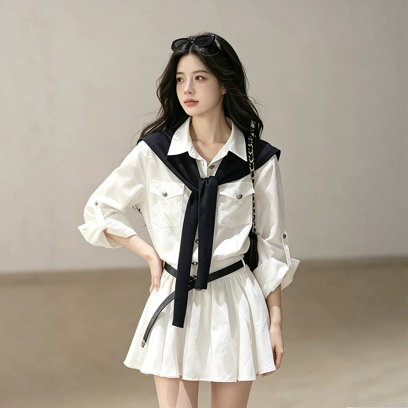 Shao Yaya "Moonlight Sinked into the Sea" High-Intelligence Simple Style Shirt Dress Women's Autumn Puffy Short Skirt
