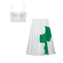 速卖通跨境欧美女装2025夏季新款时尚修身吊带印花百褶半身裙套装