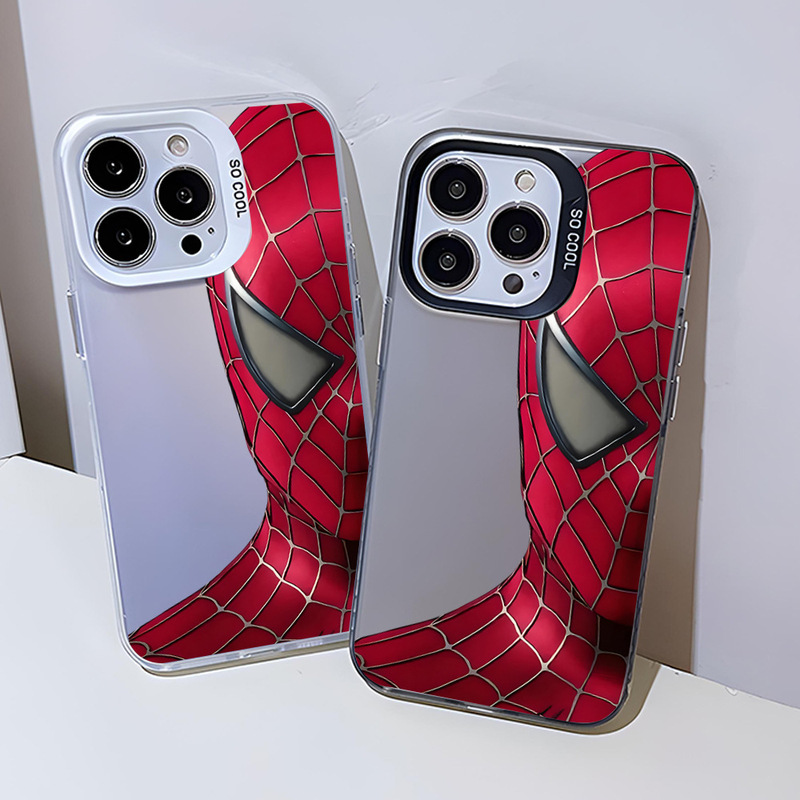 Cartoon Version of Spider-Man Suitable for iPhone 16 Pro Max Phone Case 15 Trendy Brand 14 Anime 13 Electroplated Silver
