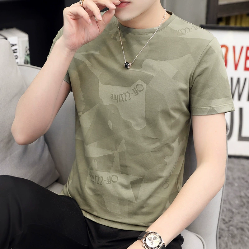 Футболка с короткими рукавами Мужская молодежная 2023 Новая летняя приталенная модная камуфляжная одежда с круглым вырезом тонкая Оптовая Внешняя торговля