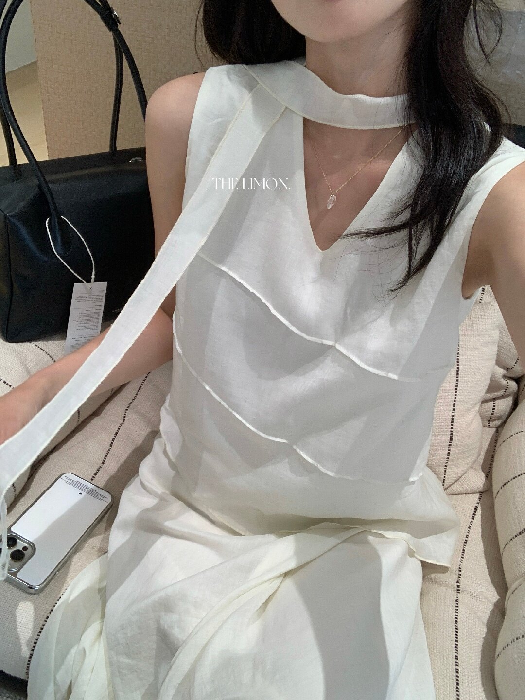 Bộ áo hai dây kết hợp chân váy midi nữ tính chất tơ tằm phong cách Hàn Quốc — màu cam, màu mơ chi tiết 25