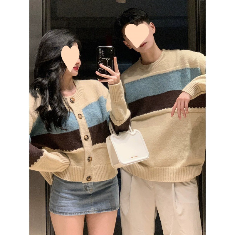 2025 새로운 커플 스웨터 가을 겨울 화재 틈새 디자인 센스 프랑스 우아한 재킷 스웨터 트렌디