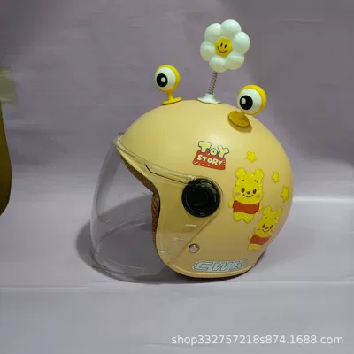 motorcycle safety helmet children's half — Motosiklet kaskı (dəbilqə) - khaki-winnie-the-pooh-transparent-long-mirror-yellow-eyes-small-flowers