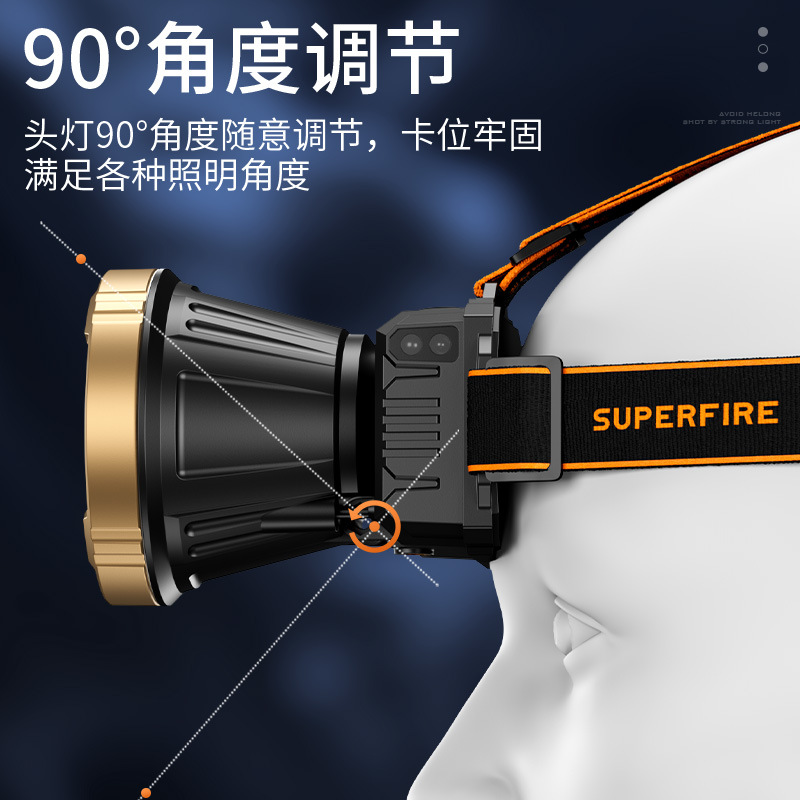 Faros de Shenhuo, luz fuerte, luz de largo alcance, iluminación de minero montada en la cabeza, gran apertura, LED recargable, faros de pesca al aire libre al por mayor