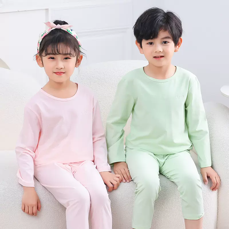 儿童莱卡棉套装男女童打底衬衣衬裤家居服宝宝纯色秋衣秋裤空调服
