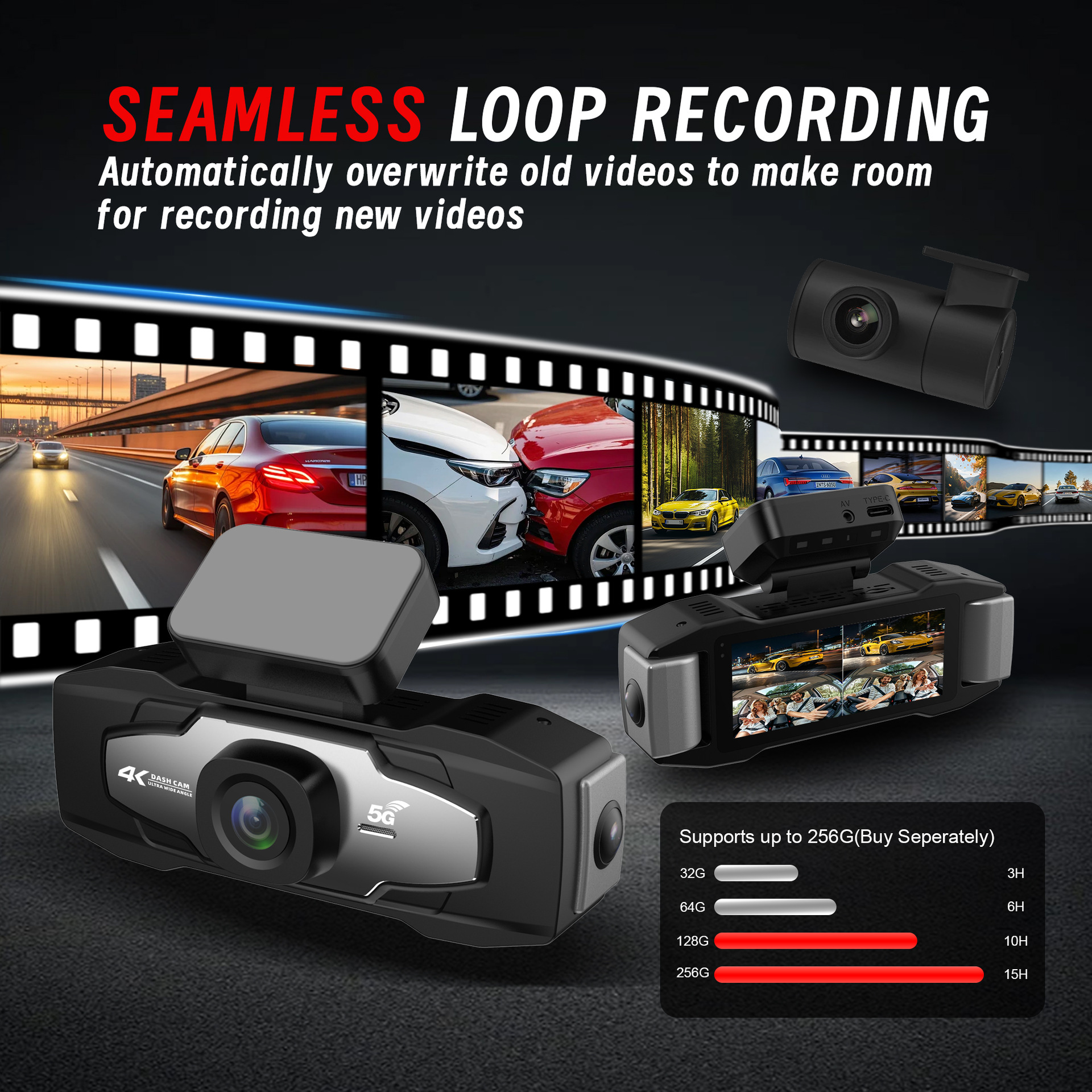 Cross-border F323 Four-Lens Dash Cam 4K HD WiFi6 GPS Car Recorder Multi-Language