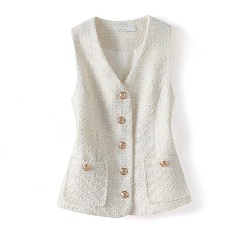 9216 New Women's Autumn/Winter Chanel Style Short Sleeveless Vest Top Short Tweed Waistcoat