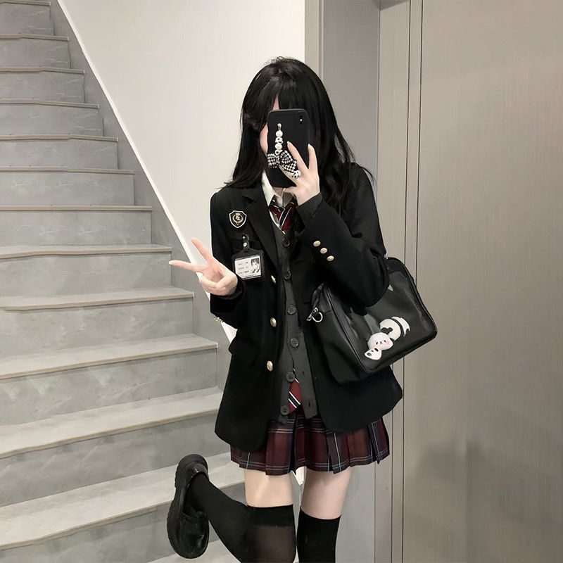 Original jk Uniform suit Women's Autumn and Winter Genuine College Style School Dress Knitted Cardigan Stacked in a Complete Set Original jk Uniform suit Women's Autumn and Winter Genuine College Style School Dress Knitted Cardigan Stacked in a Complete Set