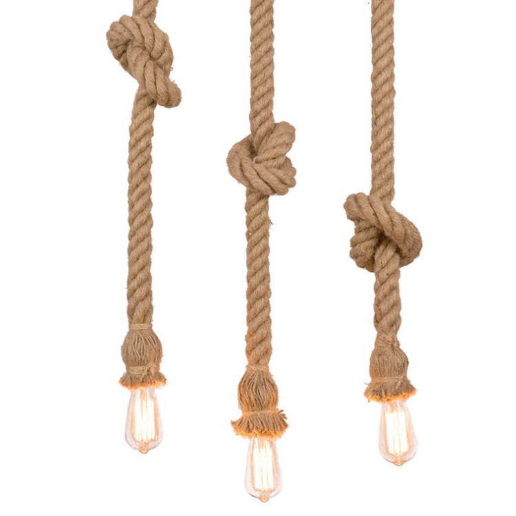 Sostenedor de la lámpara de cuerda de cáñamo de la vendimia colgante de alambre de estilo industrial titular de la lámpara de color natural E27 tornillo titular de la lámpara restaurante Cafe Lámpara decorativa