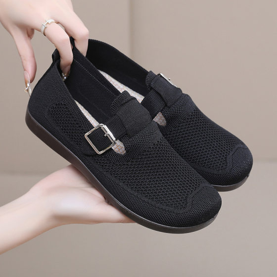 Summer New Old Beijing Cloth Shoes Women's Mesh Shoes Breathable Hollow Mesh Shoes for Mother Slip-on Shallow Mouth Flat Shoes