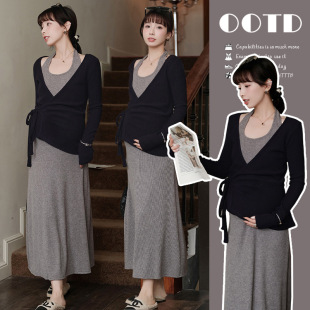 Pregnant Women dress suit Spring and Summer Small 2025 New Neck Halter Skirt Hot Mom Pregnant Wear Advanced Sense