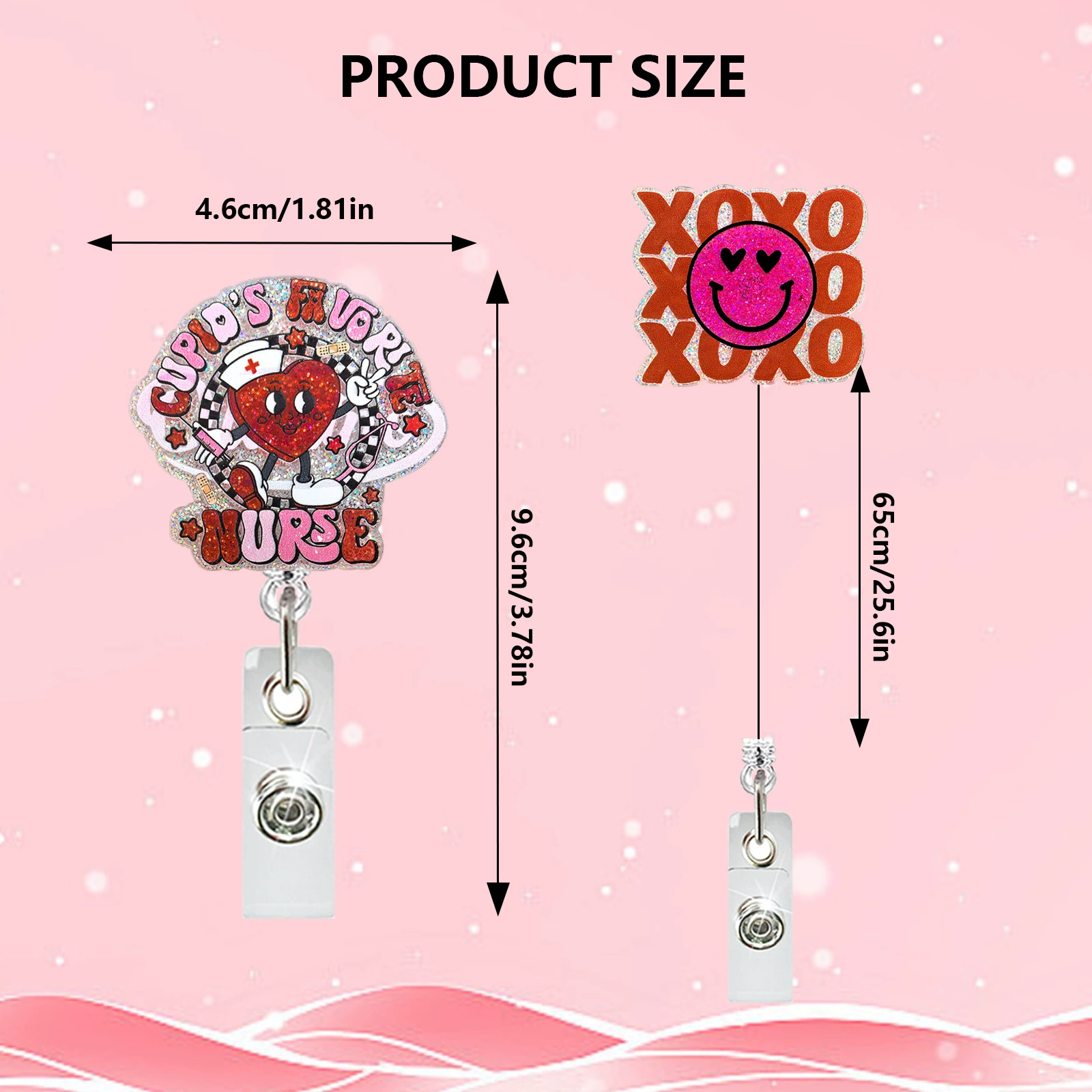 Valentine's Day Acrylic Glitter Badge Scroll Retractable Rotating Easy-Pull Button Document Buckle Gift