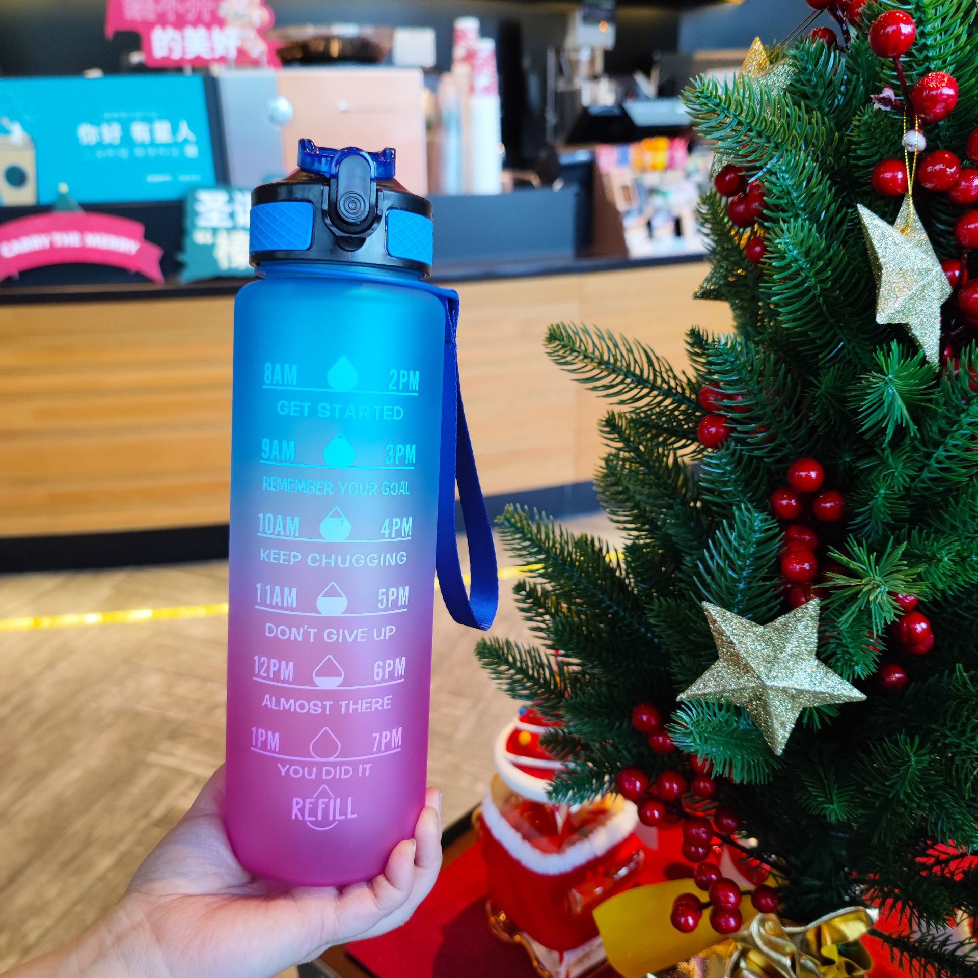 Botella de agua de color degradado esmerilado botella de agua de gran capacidad portátil cuerda de succión boquilla taza de agua 1000ml gimnasio deportes hervidor de agua