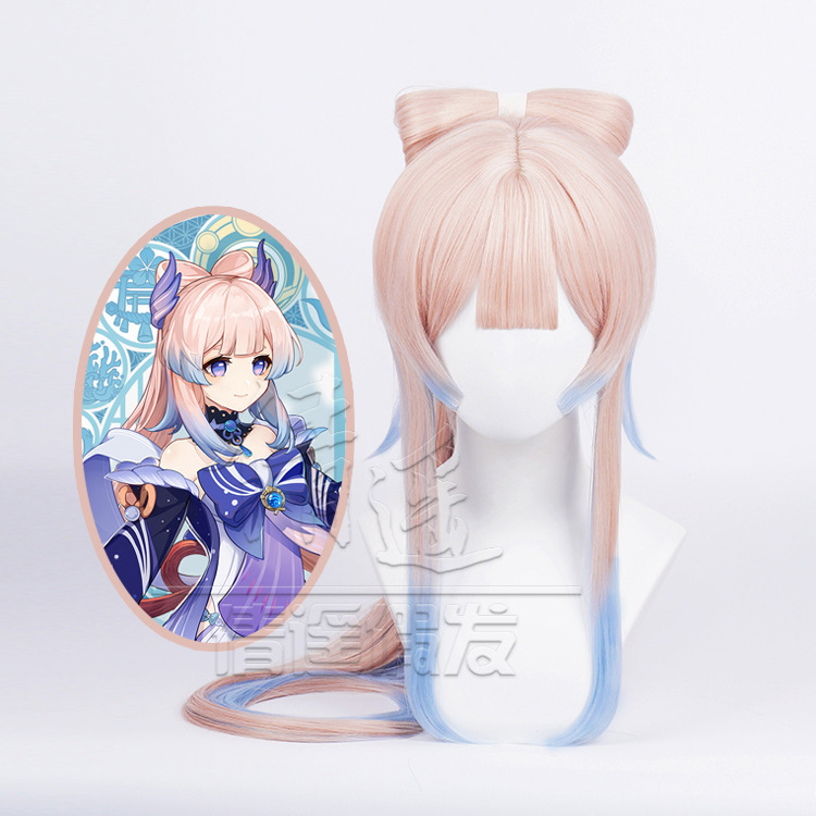 Original God kokomi cosplay wig coral Palace heart sea split bow modeling cos wig