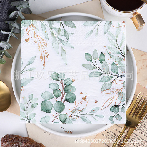 Cross-border exclusive Nordic plant-style colored printed paper napkins party use paper leaf napkins wholesale