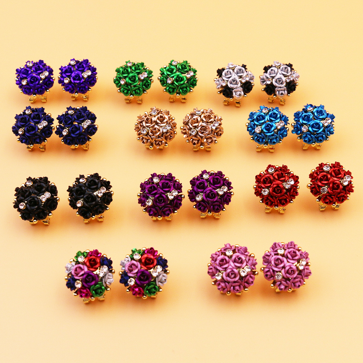 Fashion new alloy gold plated iron flower type ear clip earrings wholesale