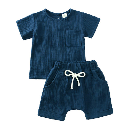 2024 Summer New AliExpress Wish Children's Set Short-sleeved Shorts Two-pieces Baby Toddler Air Conditioning Shirt